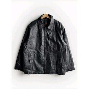 Saddlebred Men's Size XL Black Genuine Leather Bomber Jacket Full Zip 90s Y2K